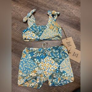 Kids Stone Fox Swim Blue and Yellow Floral 2 piece